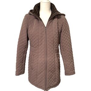 GALLERY Taupe Quilted Hooded Long Jacket Size Medium